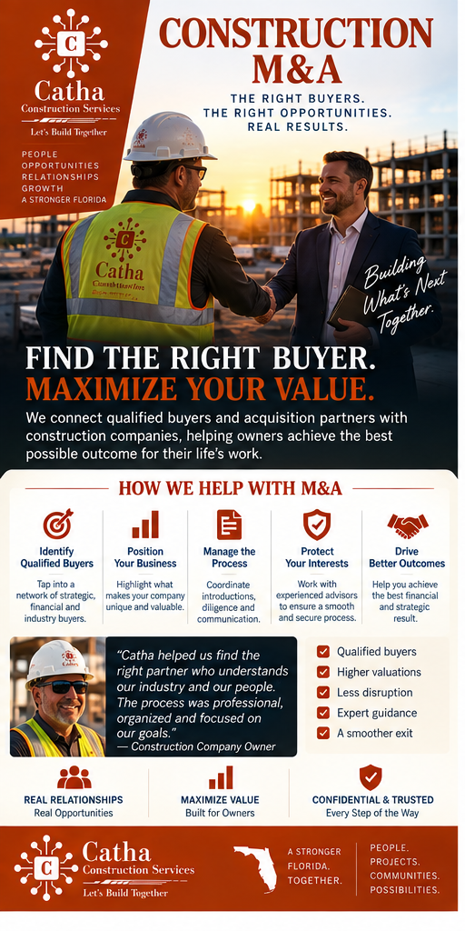 Catha Construction M&A infographic showing buyer and ownership transition support